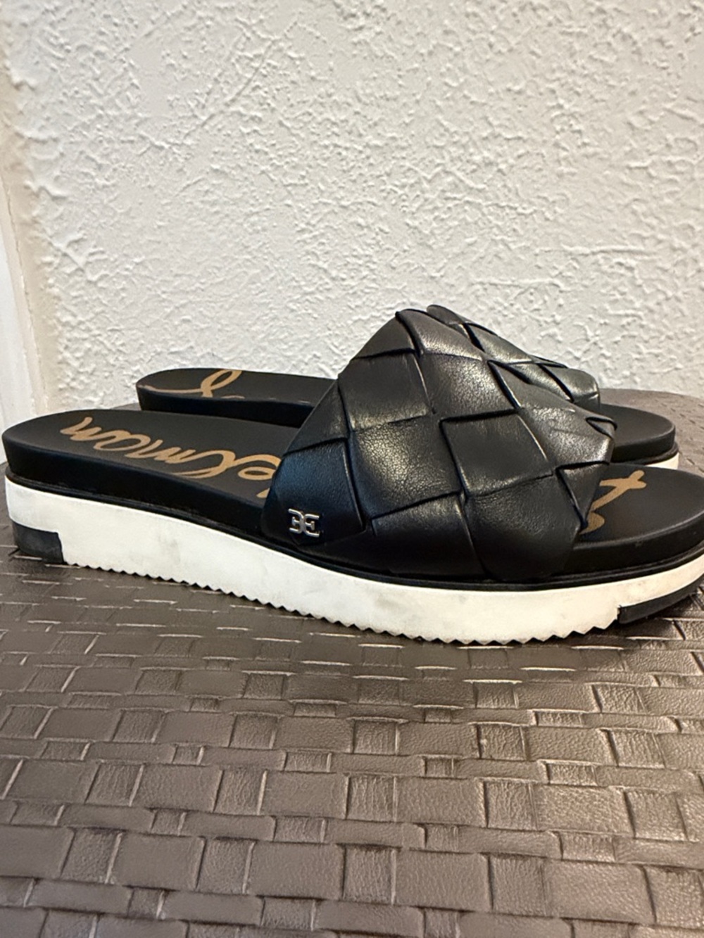 Sam Edelman Black Woven Slide Platform Mules